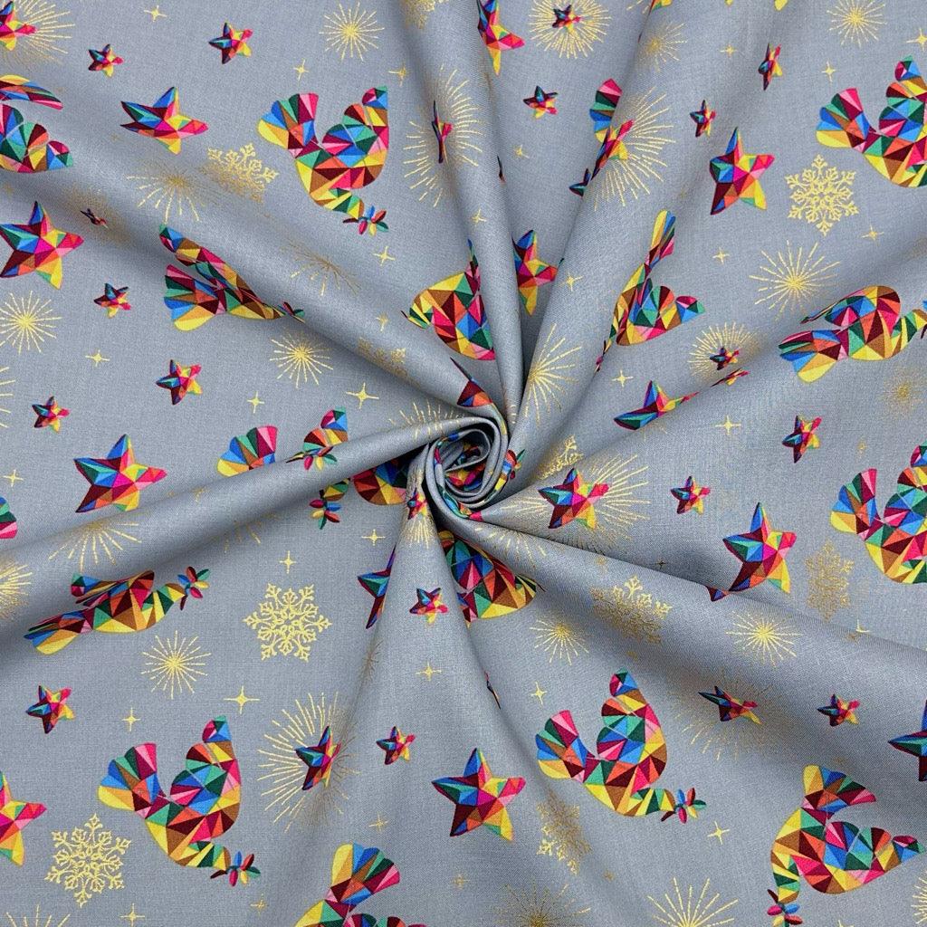 Rainbow Christmas Doves Cotton Fabric - Pound Fabrics