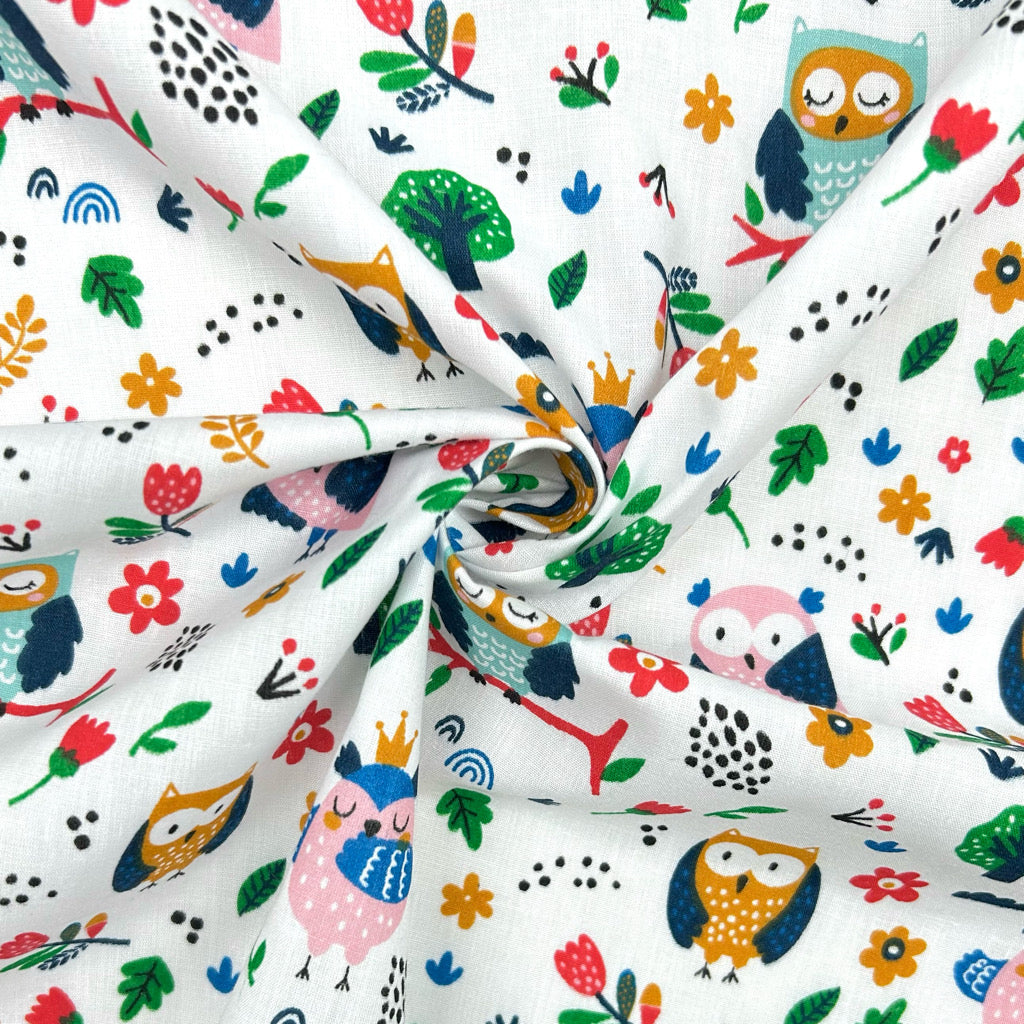 Owls and Flowers Polycotton Fabric