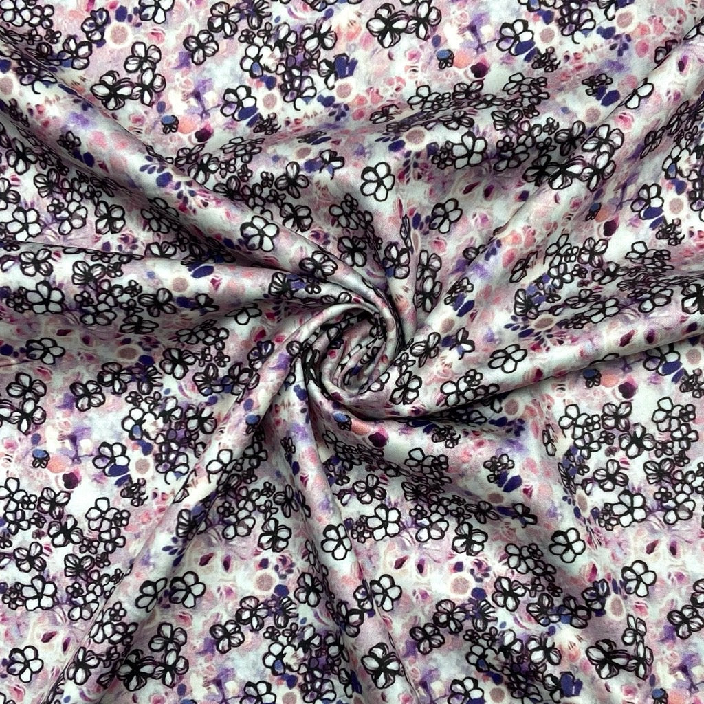 Ink Blossom Cotton Satin Fabric