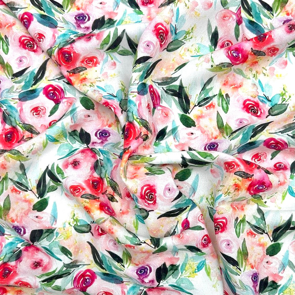 Rose Garden Viscose Challis Fabric