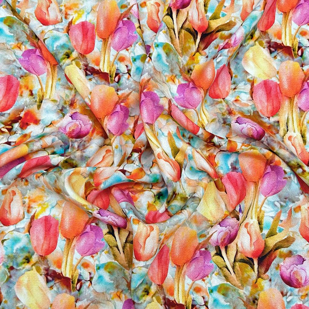 Tulip Garden Viscose Challis Fabric - Pound Fabrics