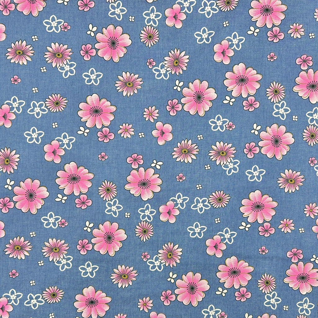 Flower Dreams Chambray Denim Fabric