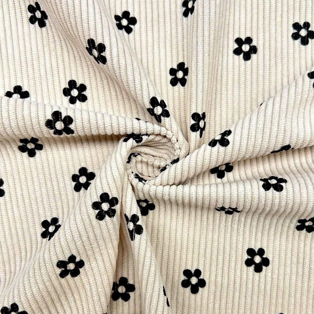 Dark Floral Stretch Corduroy Fabric