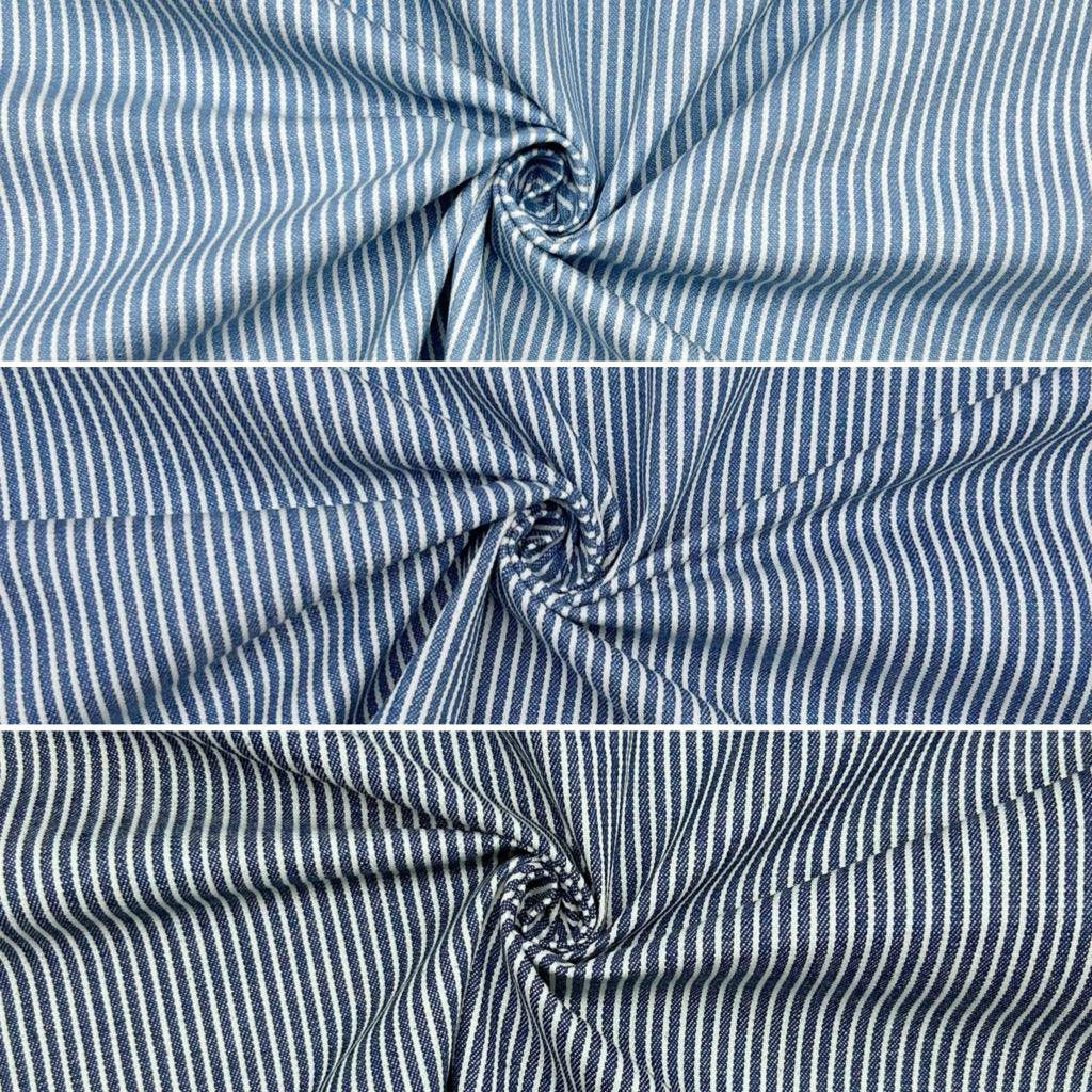 Striped Yarn Dyed Washed Denim Fabric - Pound Fabrics