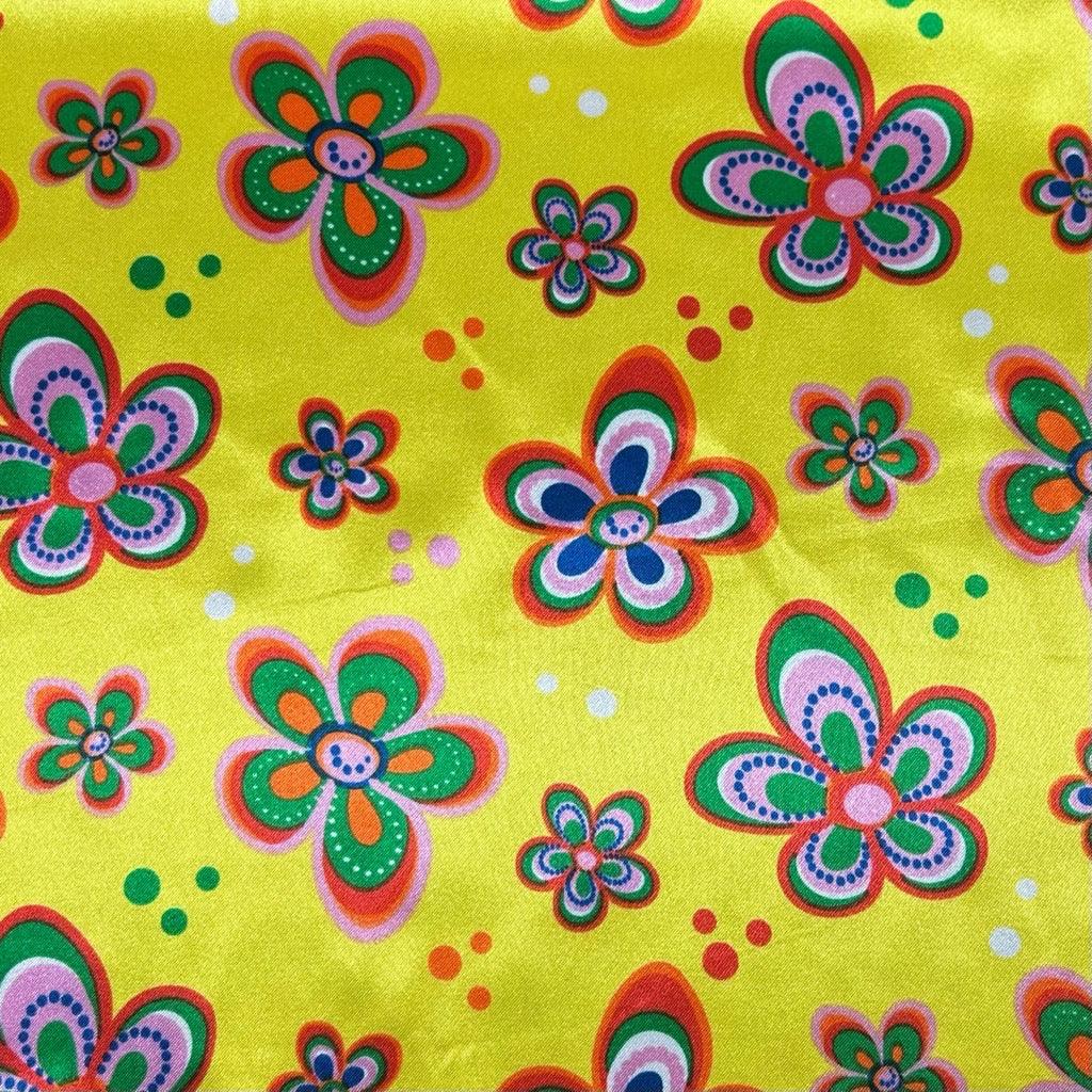 Quirky Flowers Satin Fabric - Pound Fabrics