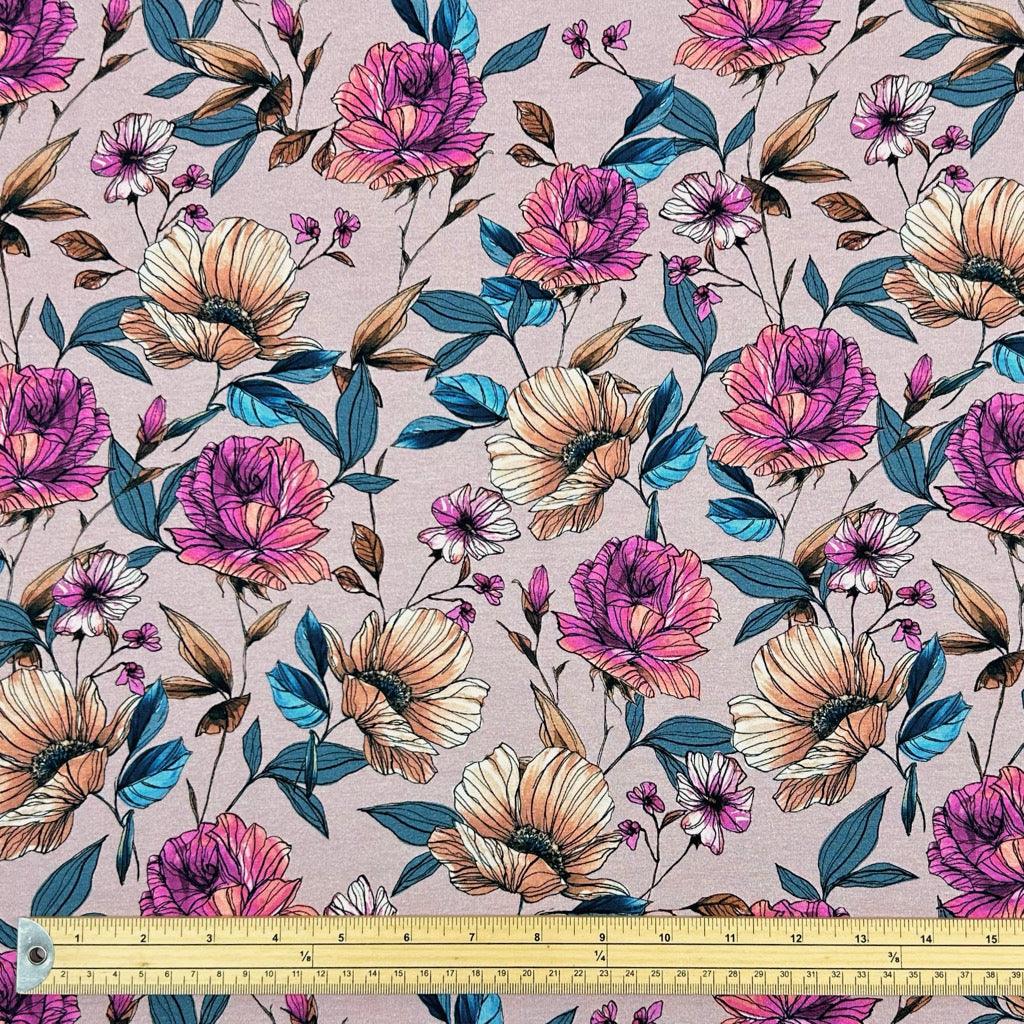 Mauve Garden Cotton Jersey Fabric - Pound Fabrics