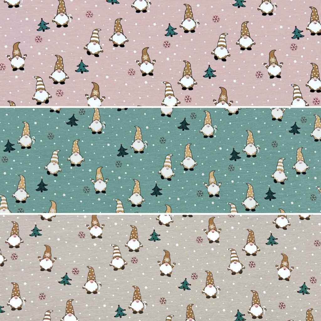 Christmas Gnomes Cotton Jersey Fabric - Pound Fabrics