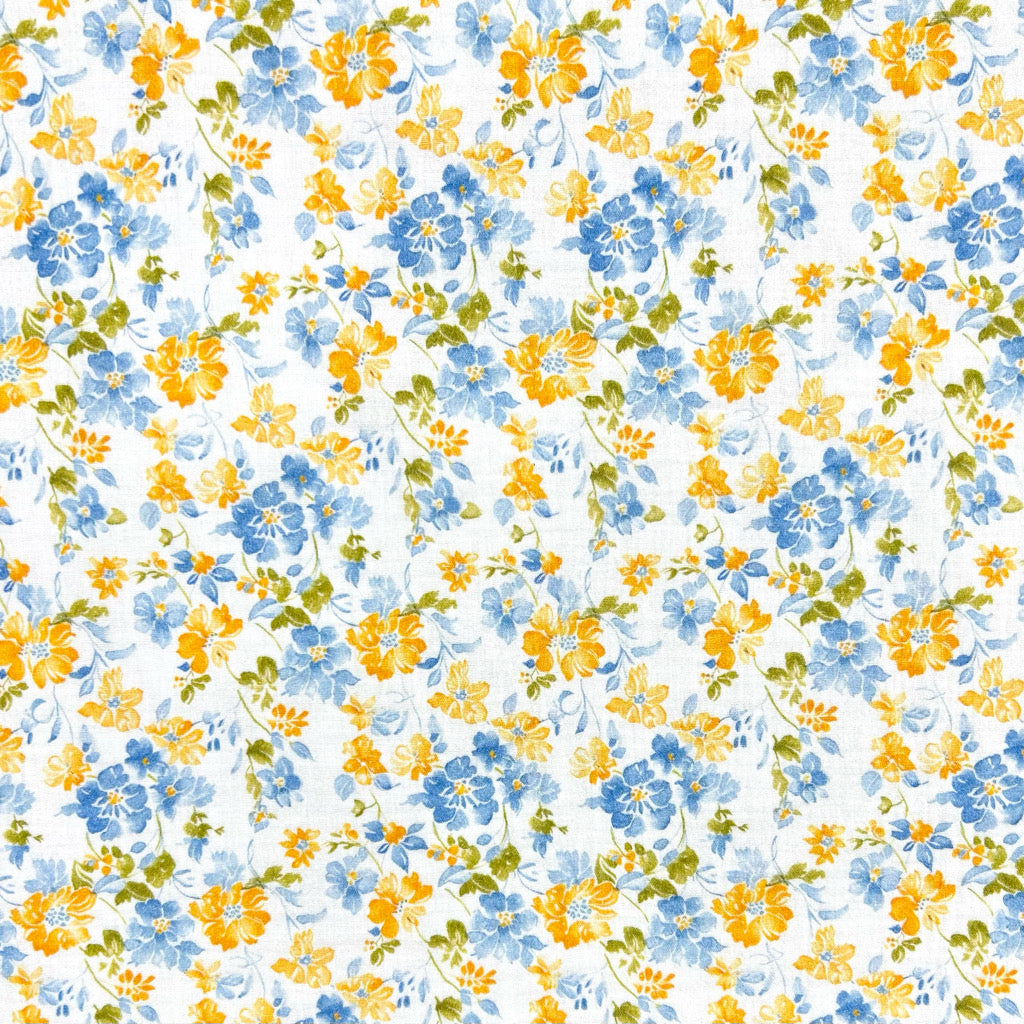 Blue and Yellow Blossom Double Gauze Fabric