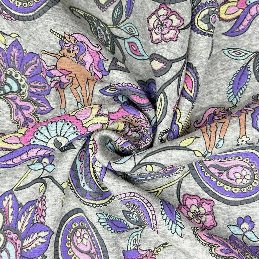 Unicorns and Paisley Sweatshirt Fabric