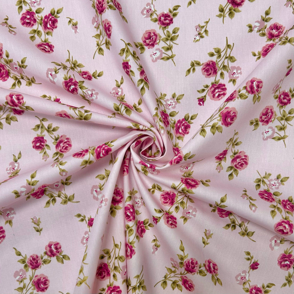 Falling Flowers Rose &amp; Hubble Cotton Poplin Fabric