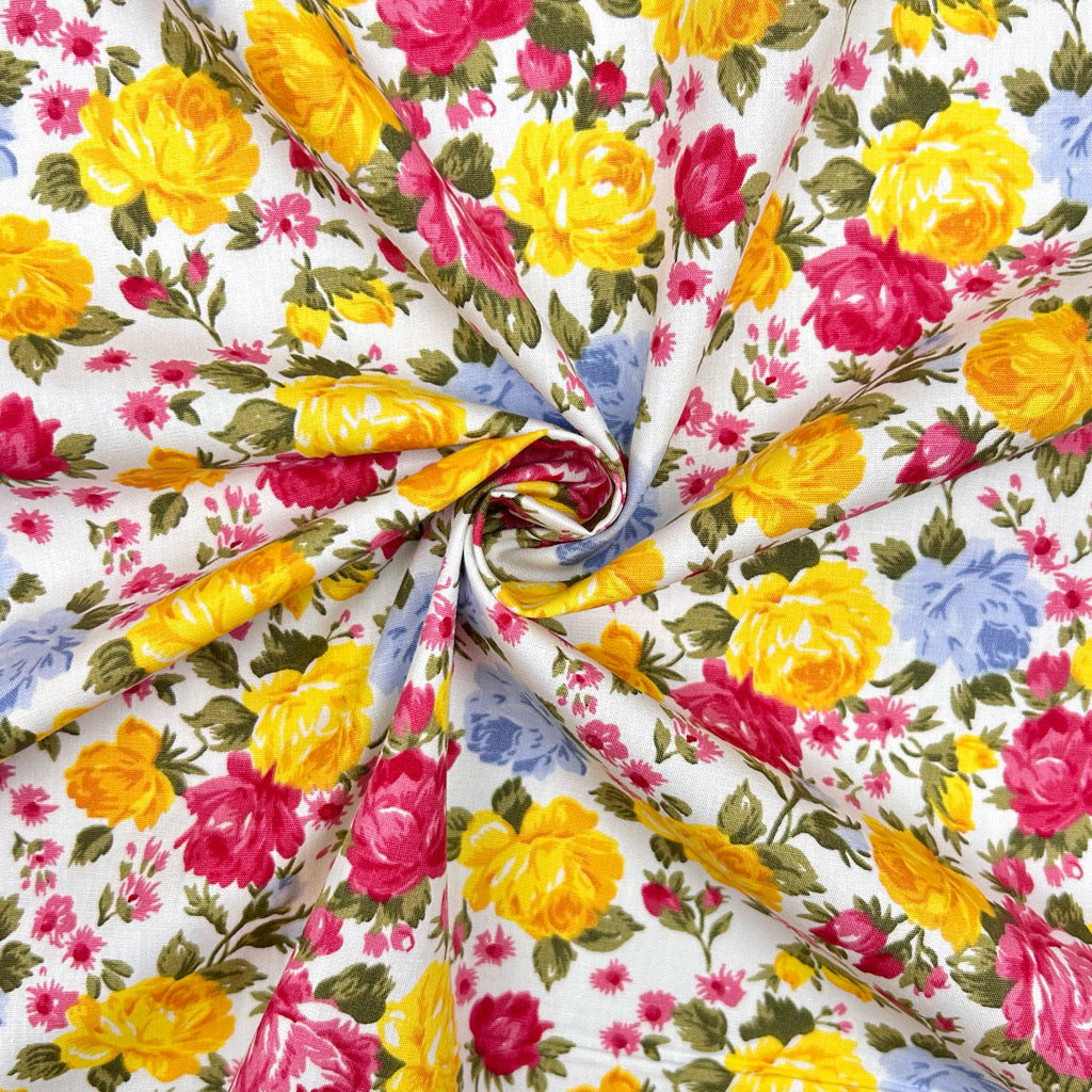 Colourful Roses Rose & Hubble Cotton Poplin Fabric