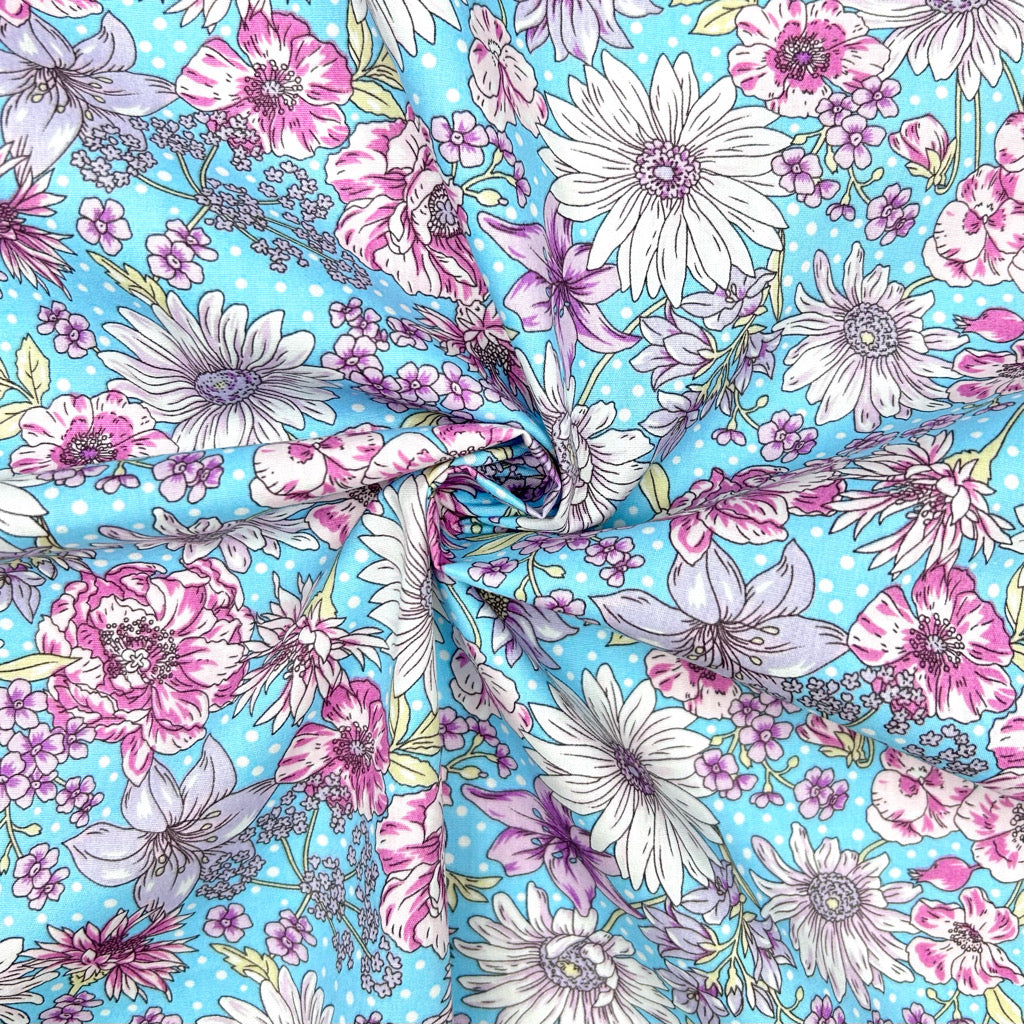 Botanical Bloom Rose & Hubble Cotton Poplin Fabric