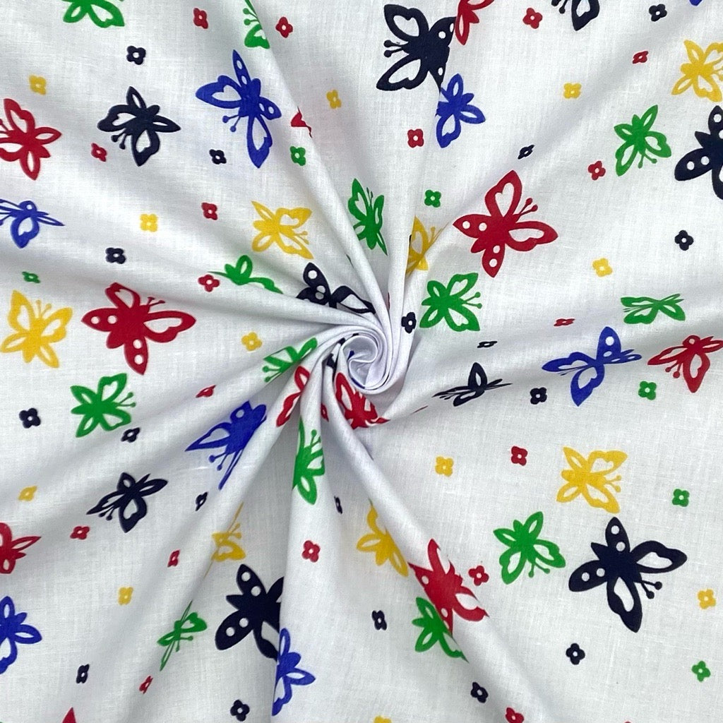 Multicoloured Butterflies Polycotton Fabric