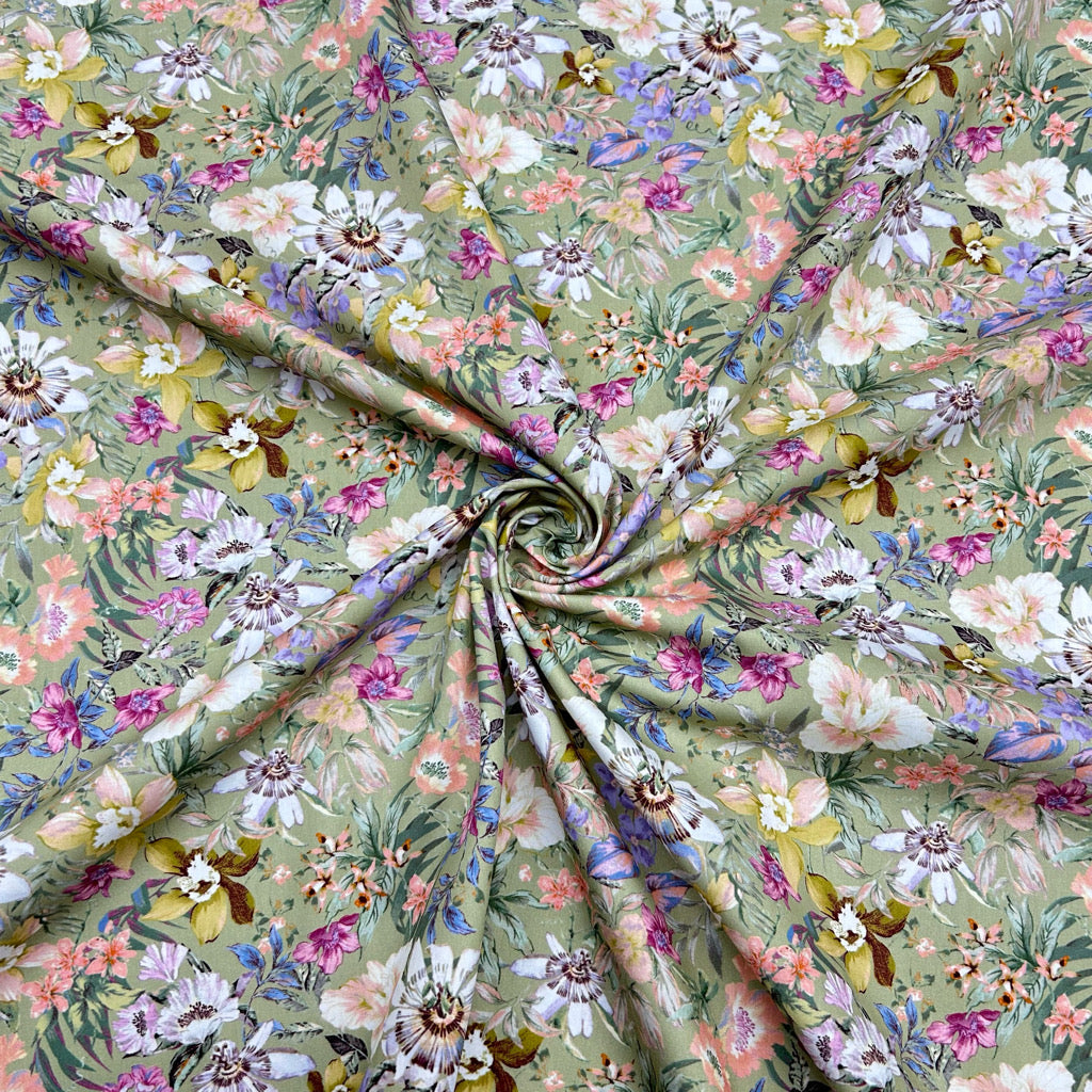 Bright Botanical Rose &amp; Hubble Cotton Poplin Fabric