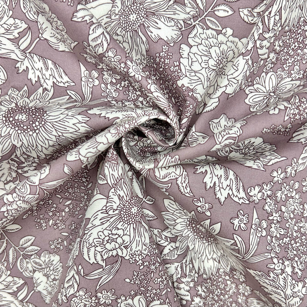 Vintage Wildflowers Rose & Hubble Cotton Poplin Fabric