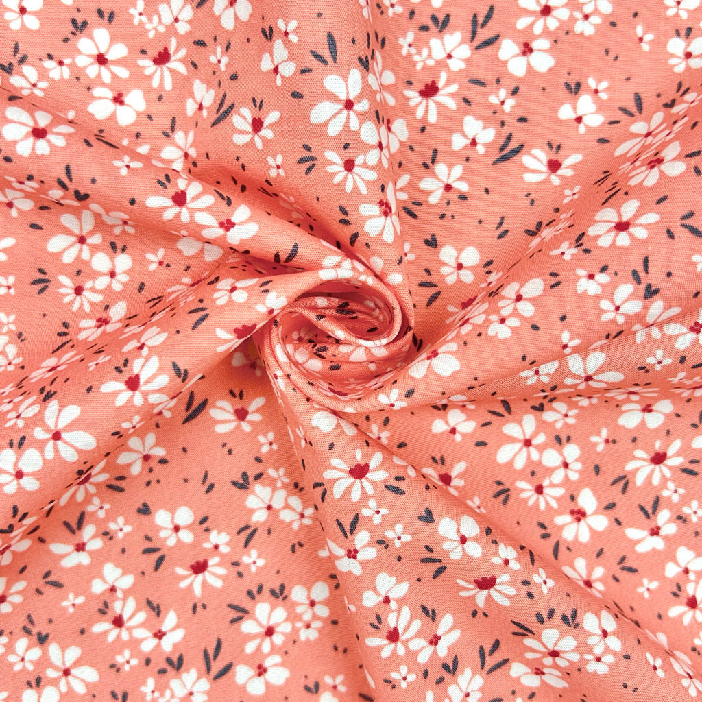 Delicate Daisies Rose & Hubble Cotton Poplin Fabric