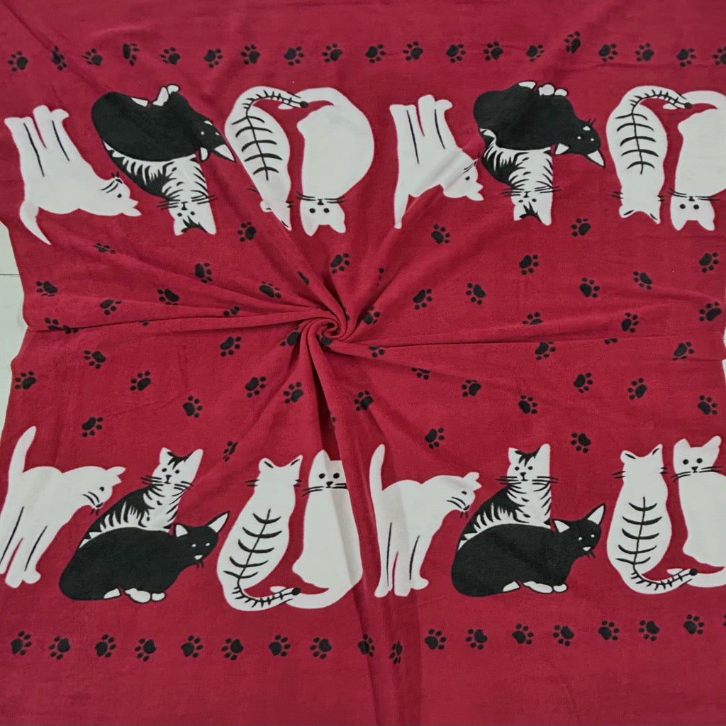 Cats on Red Anti Pill Polar Fleece Fabric