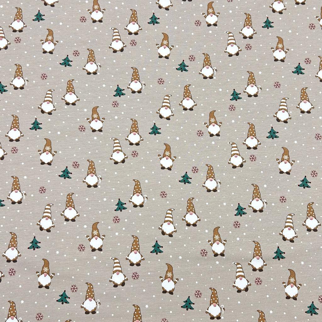 Christmas Gnomes Cotton Jersey Fabric - Pound Fabrics