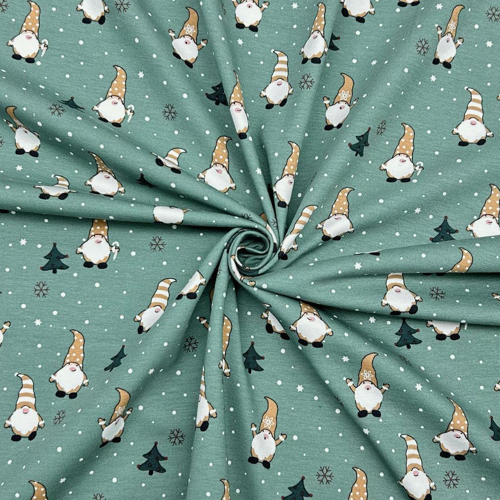 Christmas Gnomes Cotton Jersey Fabric - Pound Fabrics