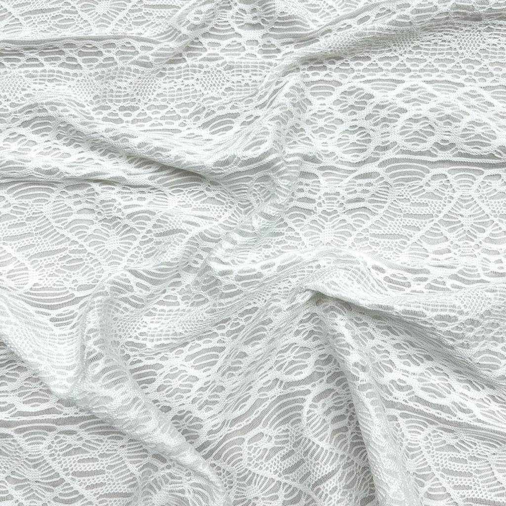 Spiral Design on White Lace Fabric - Pound Fabrics