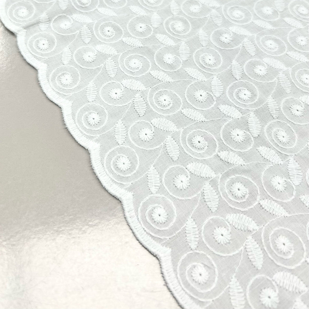 Elegant Whirl White Embroidered Cotton Fabric #12