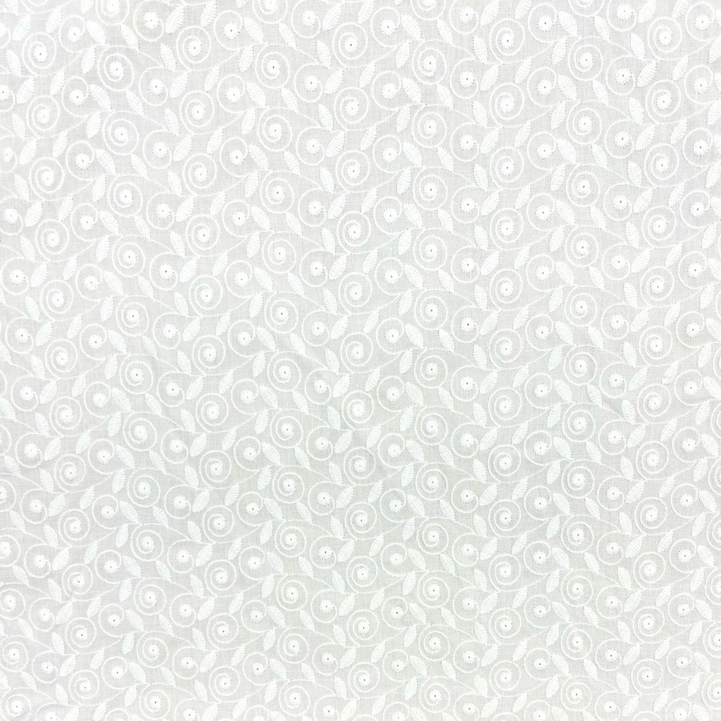 Elegant Whirl White Embroidered Cotton Fabric #12