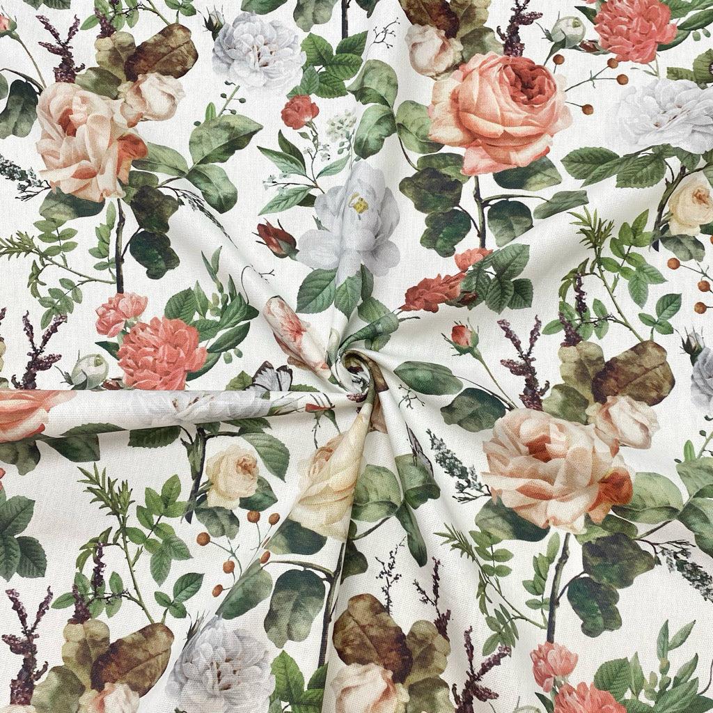 Large Graceful Floral Cotton Canvas Fabric - Pound Fabrics