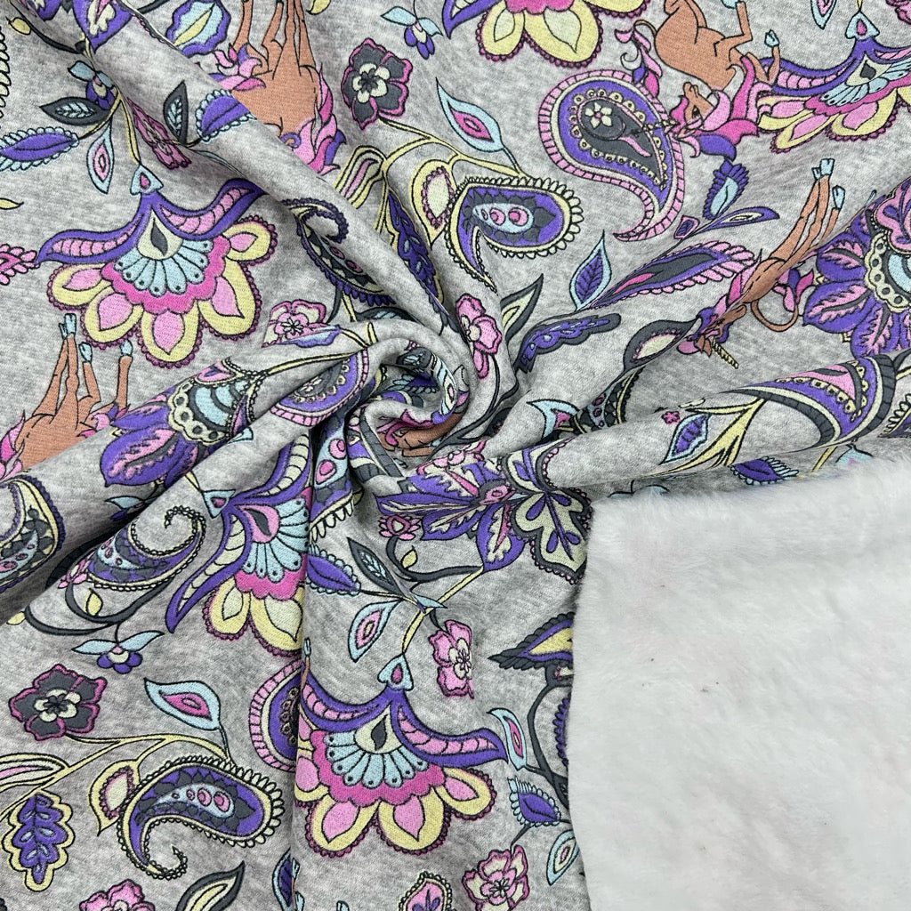 Unicorns and Paisley Sweatshirt Fabric