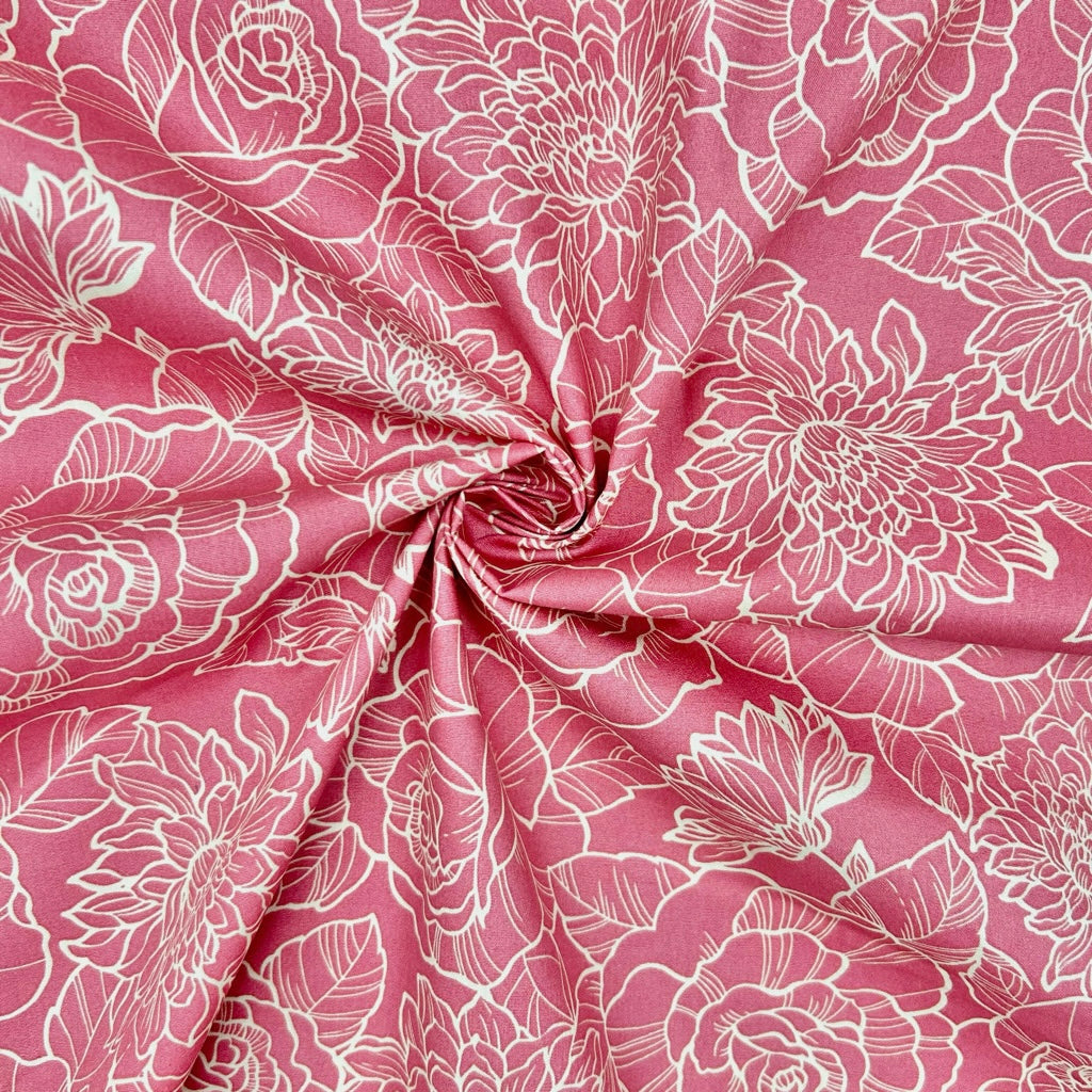 Elegant Blooms Rose & Hubble Cotton Poplin Fabric