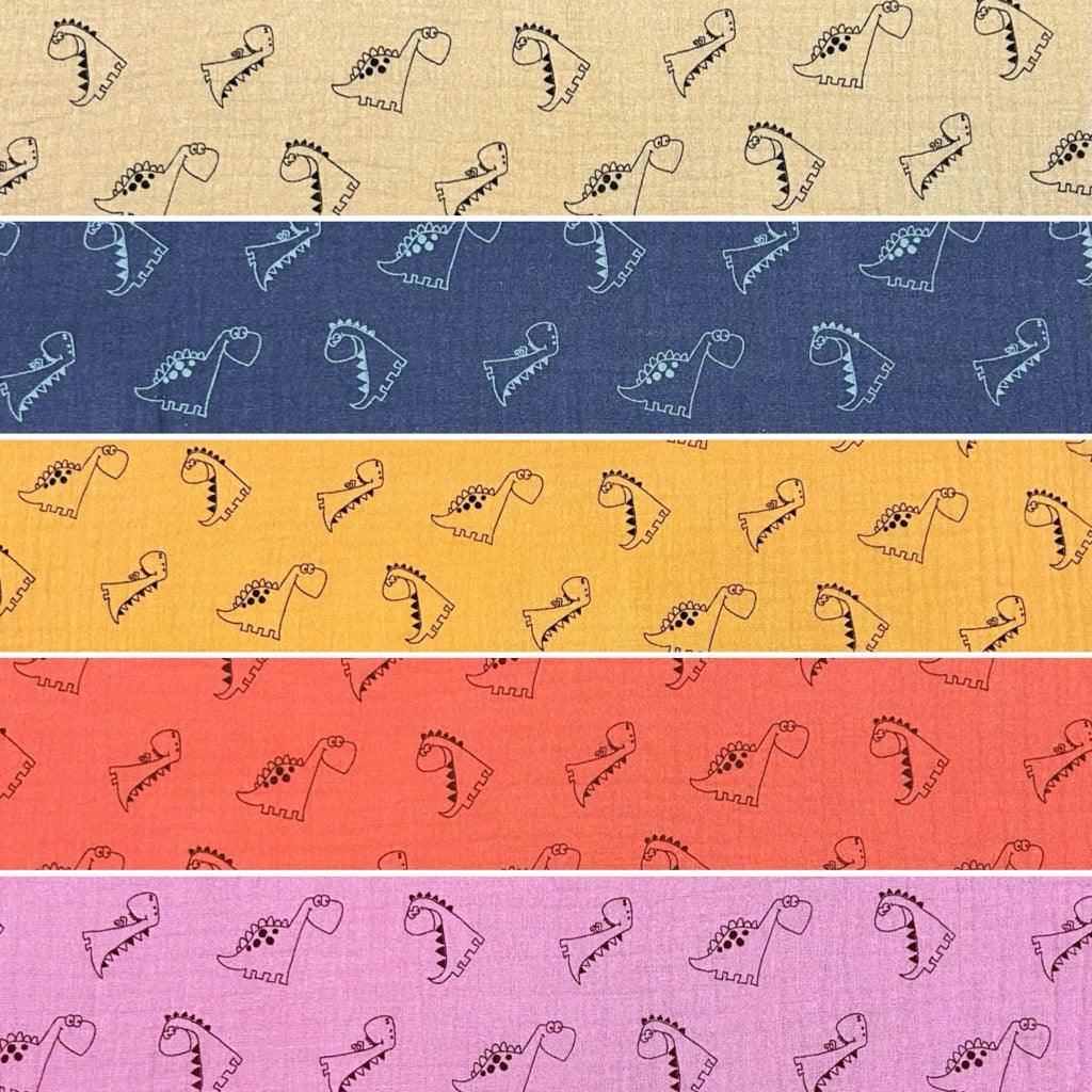 Drawn Dinosaurs Double Gauze Fabric - Pound Fabrics