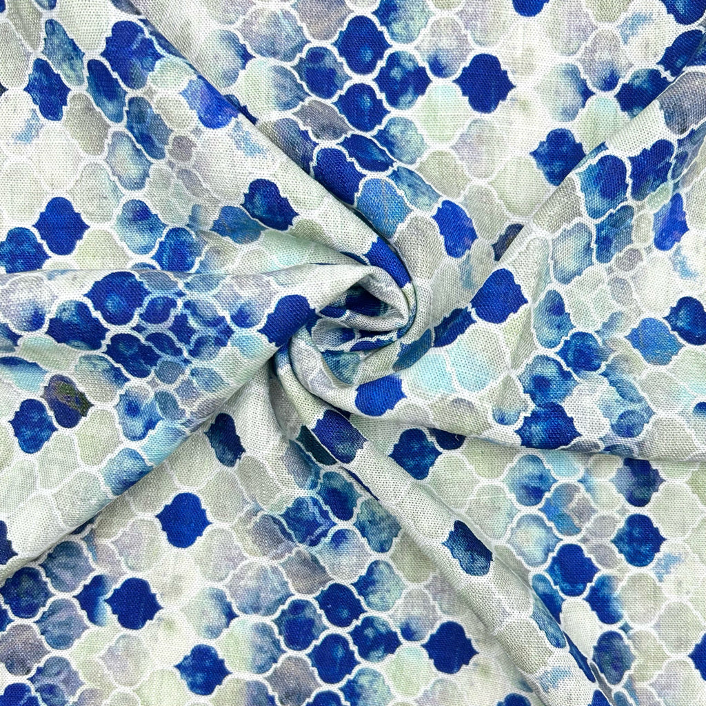 Abstract Tiles Linen Viscose Fabric