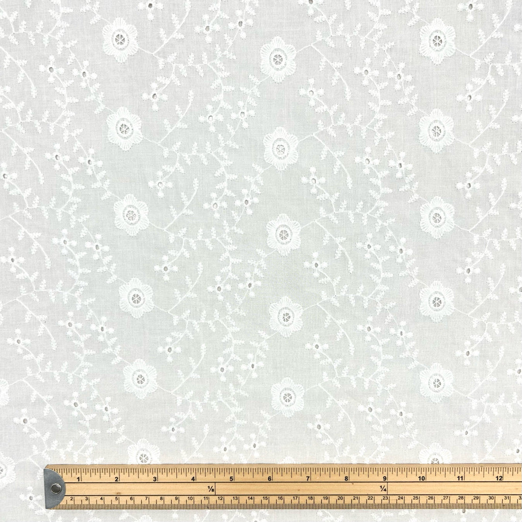 Delicate Blossom White Embroidered Cotton Fabric #13
