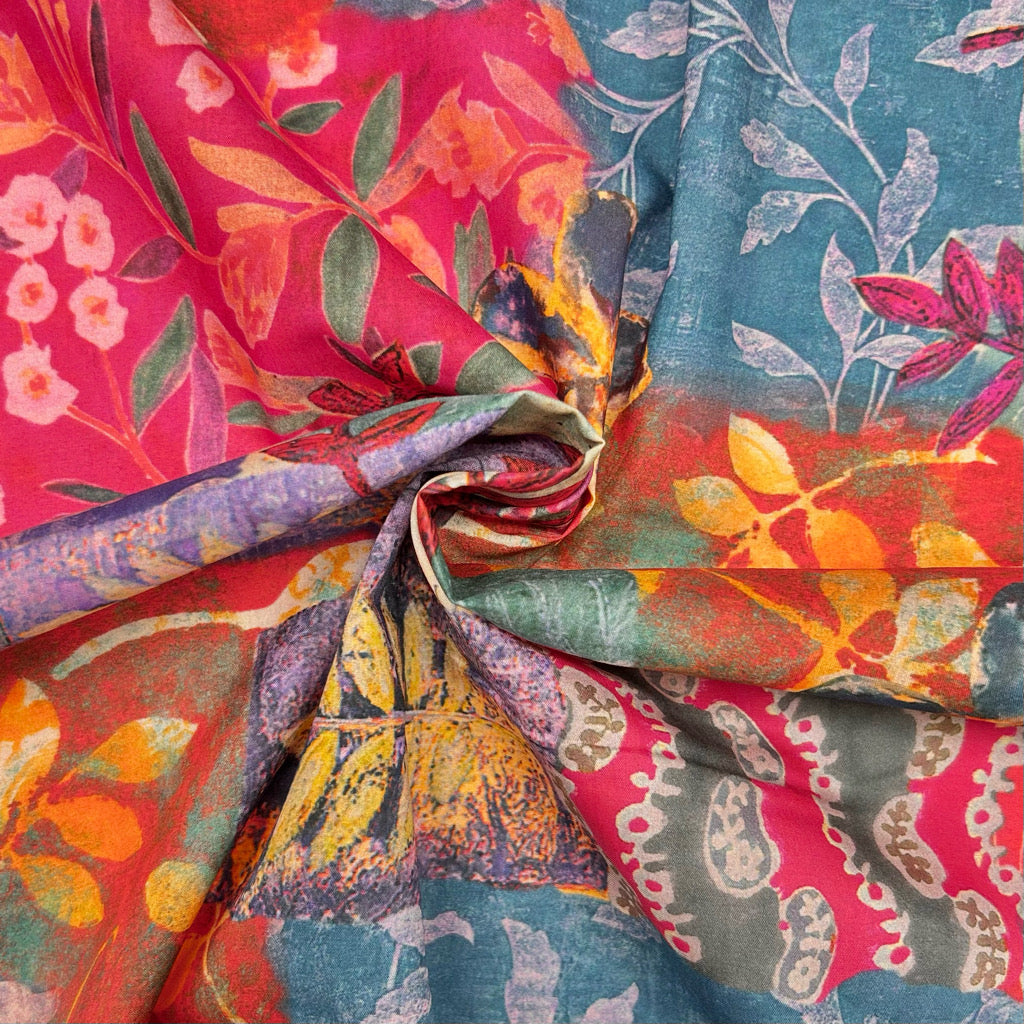 Floral Blocks Cotton Lawn Fabric