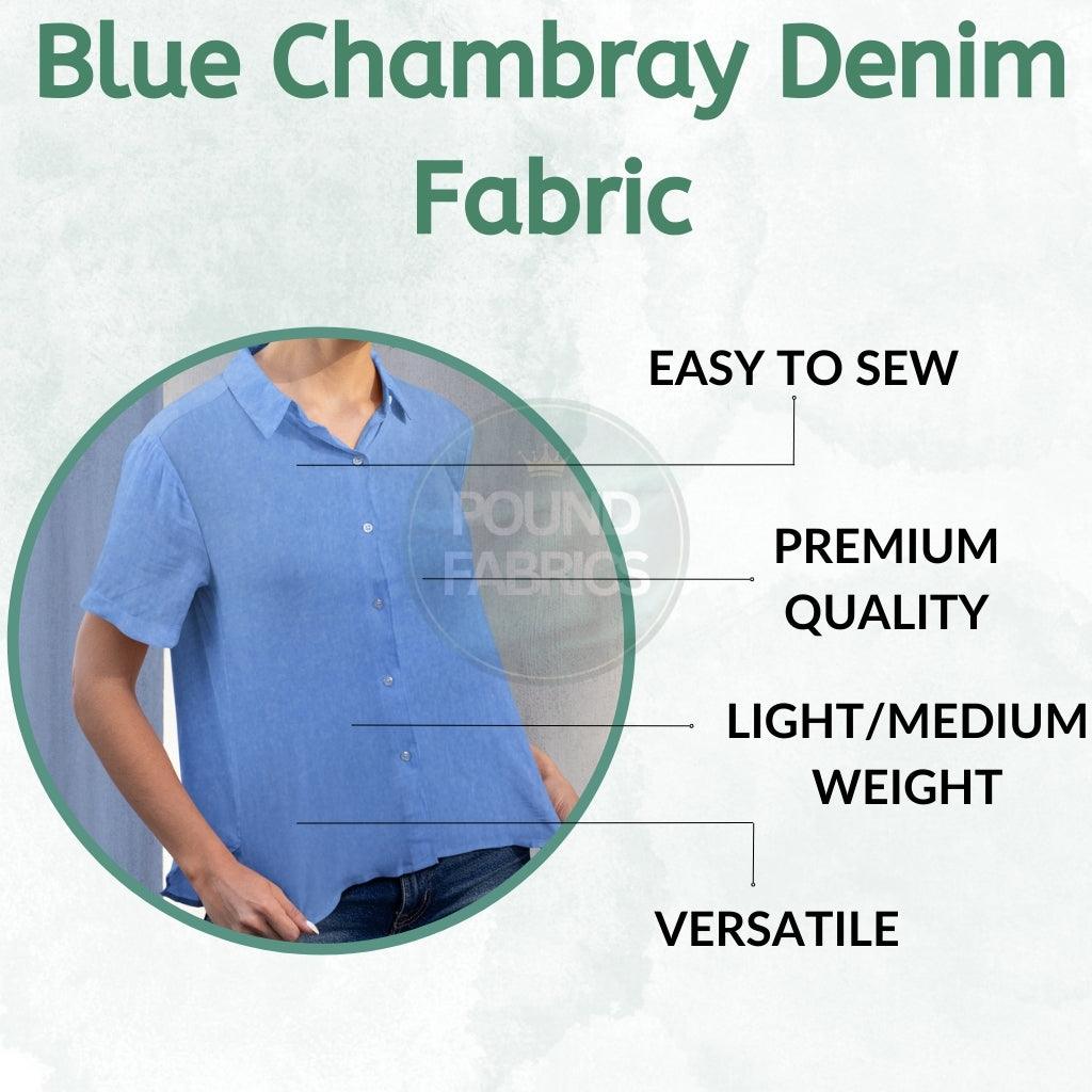 Plain Blue Chambray Denim Fabric - Pound Fabrics