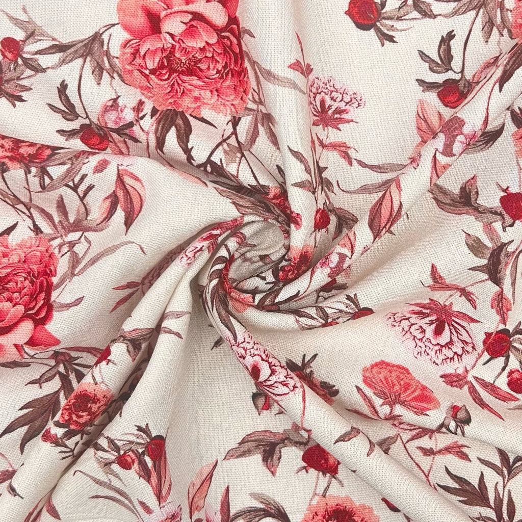Roses in Bloom Linen Blend Fabric