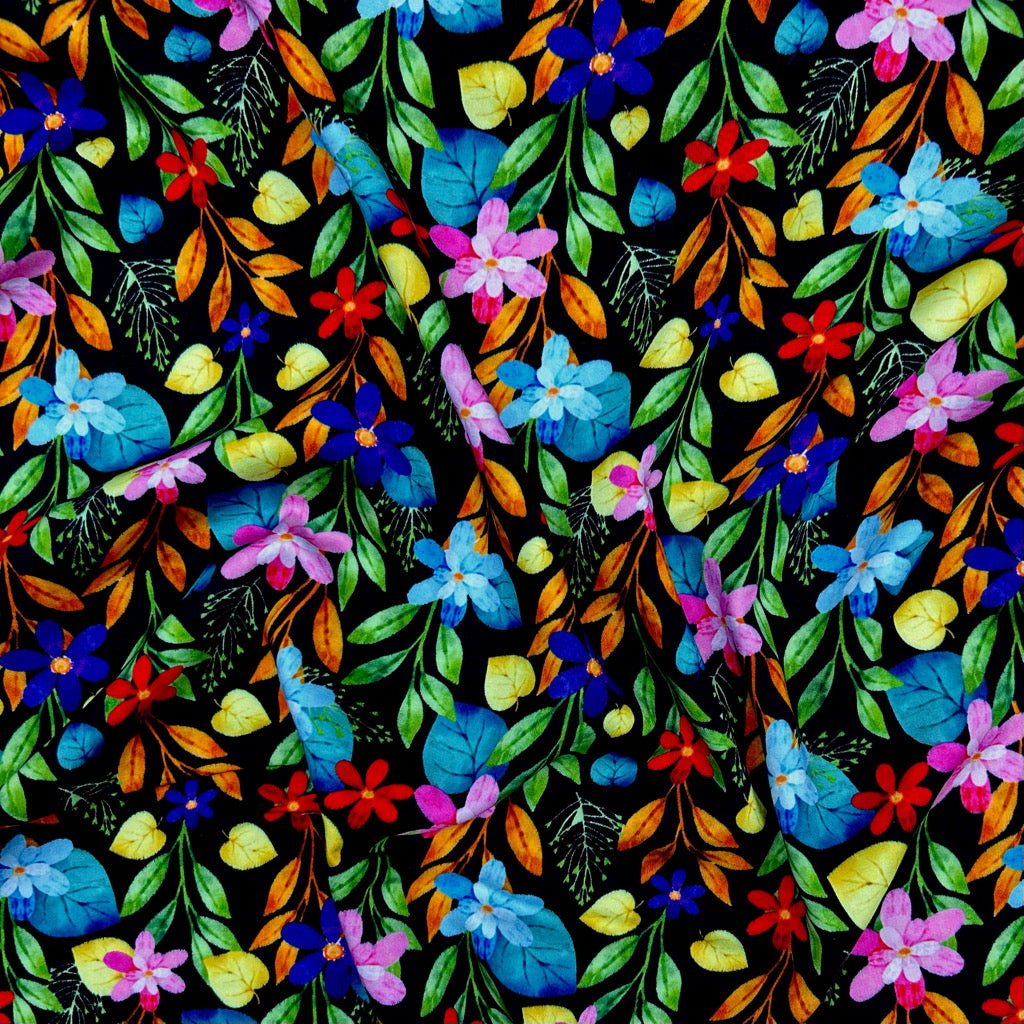 Midnight Gardens Viscose Satin Fabric
