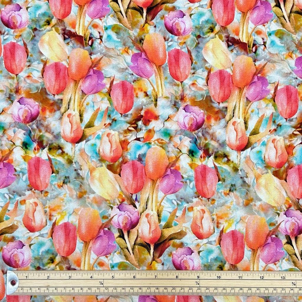 Tulip Garden Viscose Challis Fabric - Pound Fabrics