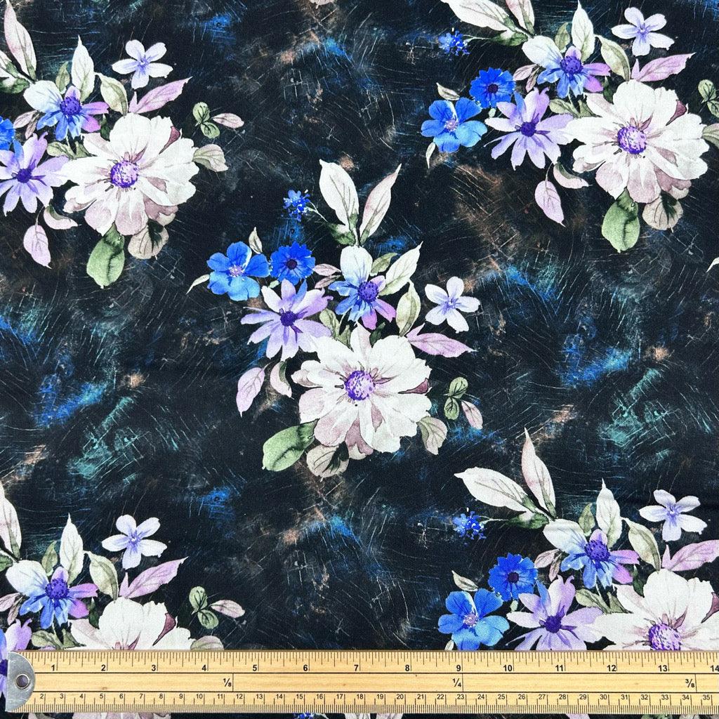 Large Flowers on Black Viscose Twill Fabric - Pound Fabrics