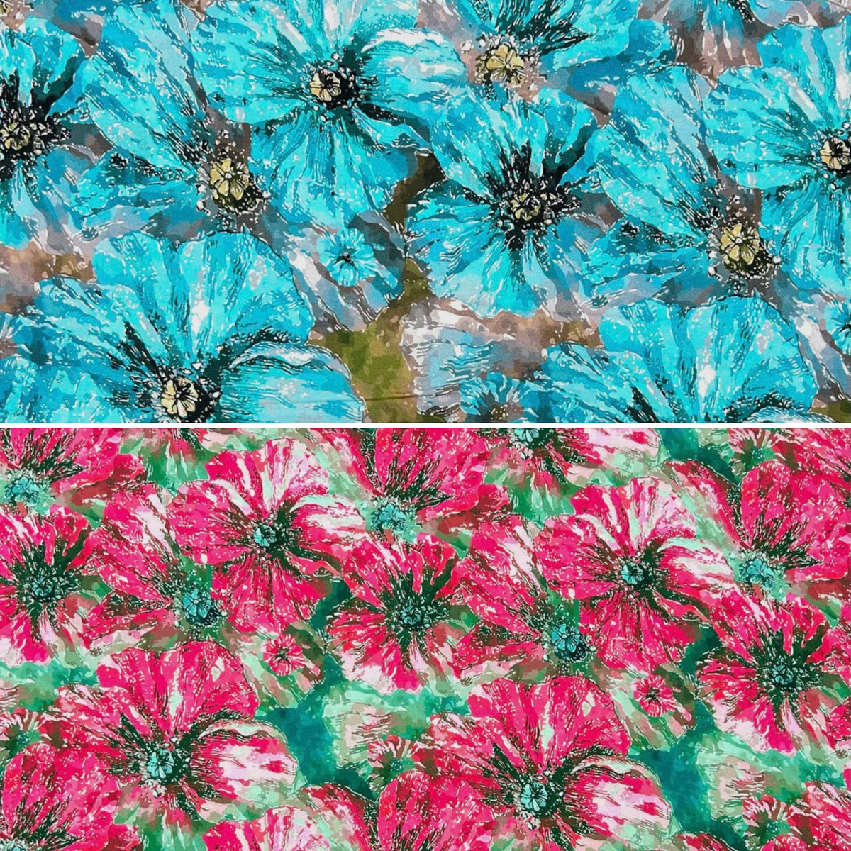 Large Blossom Viscose Satin Fabric