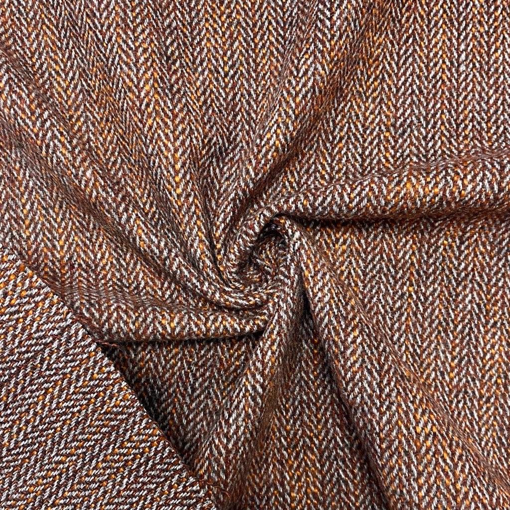 Brown/Burnt Orange Herringbone Wool Mix Fabric - Pound Fabrics