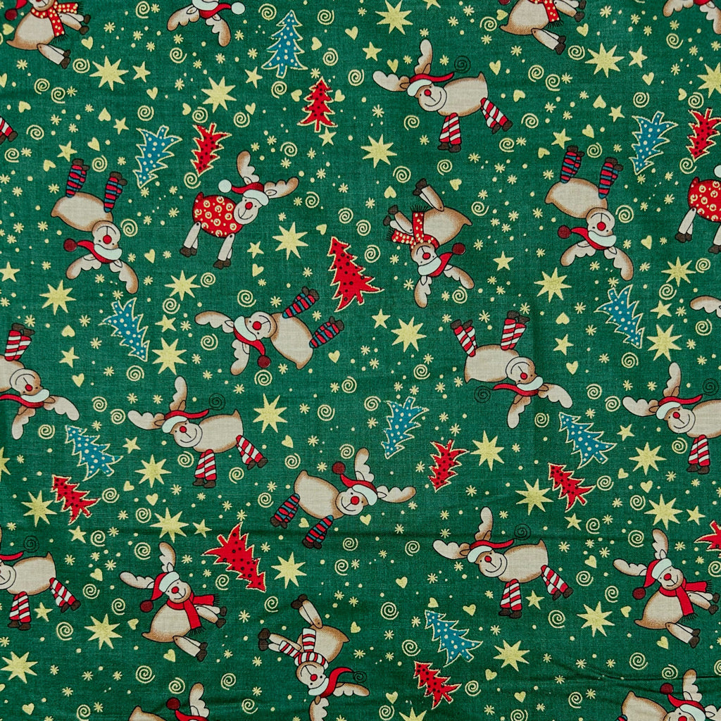 Dancing Reindeer Christmas Cotton Fabric