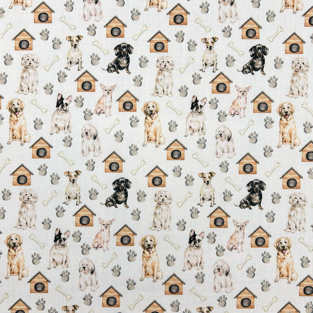 Dog House and Paws Polycotton Fabric