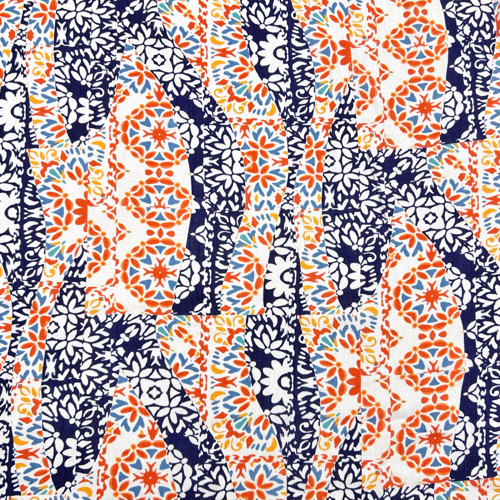 Vintage Mosaic Stretch Linen Mix Fabric