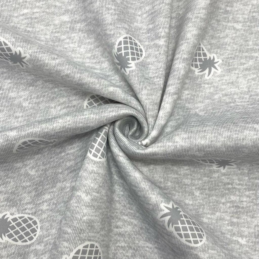 Pineapples on Grey Fleece-Backed Jersey - 1m Pre-cut - Pound Fabrics