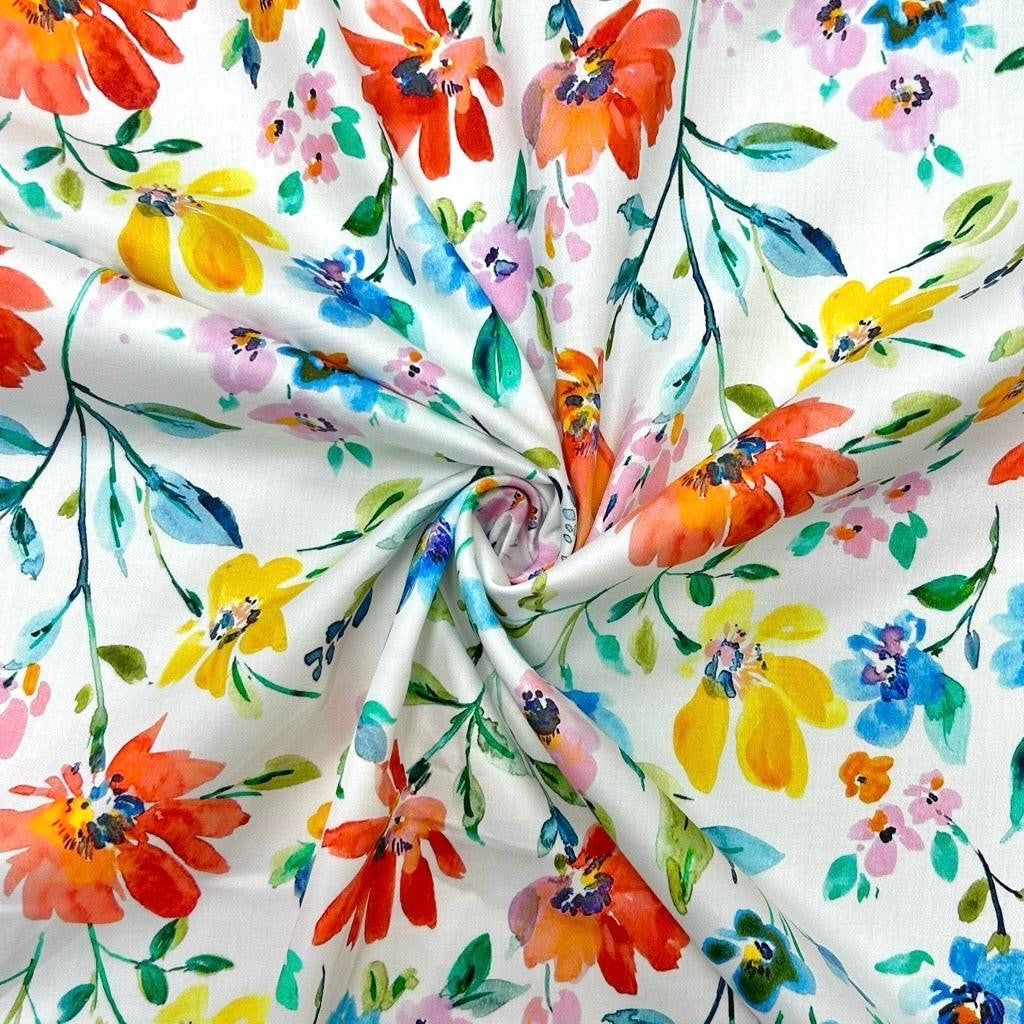 Summer Gardens Floral Cotton Sateen Fabric