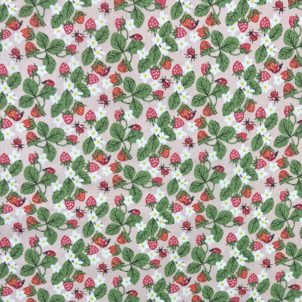 Ladybirds and Strawberries Polycotton Fabric