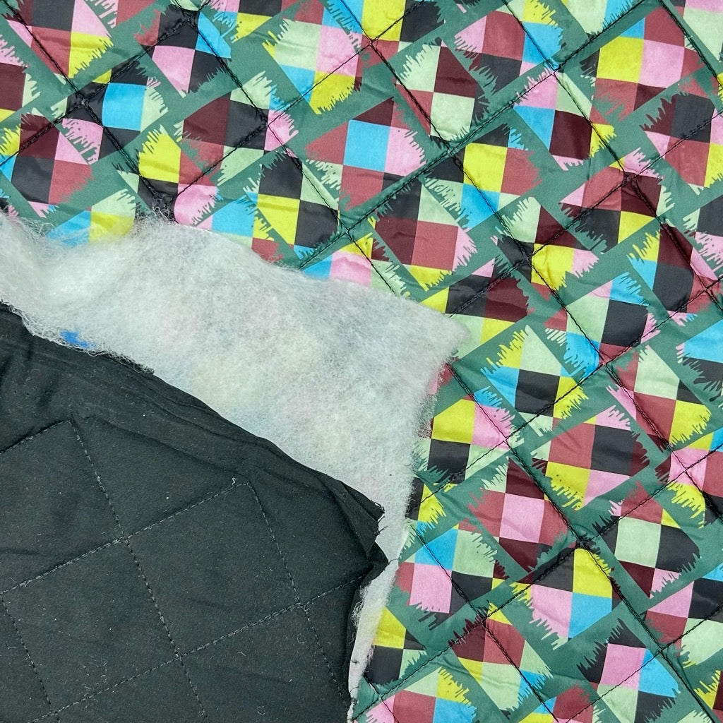 Abstract Check Quilted Polyester Fabric