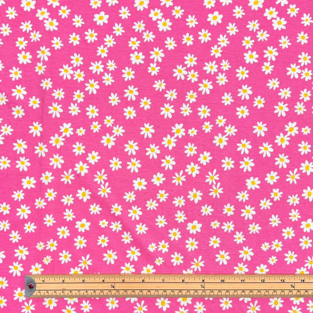 Daisies on Pink 100% Cotton Jersey Fabric