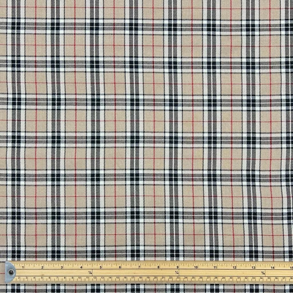 Beige and Black Checkered PolyViscose Tartan Fabric - Pound Fabrics