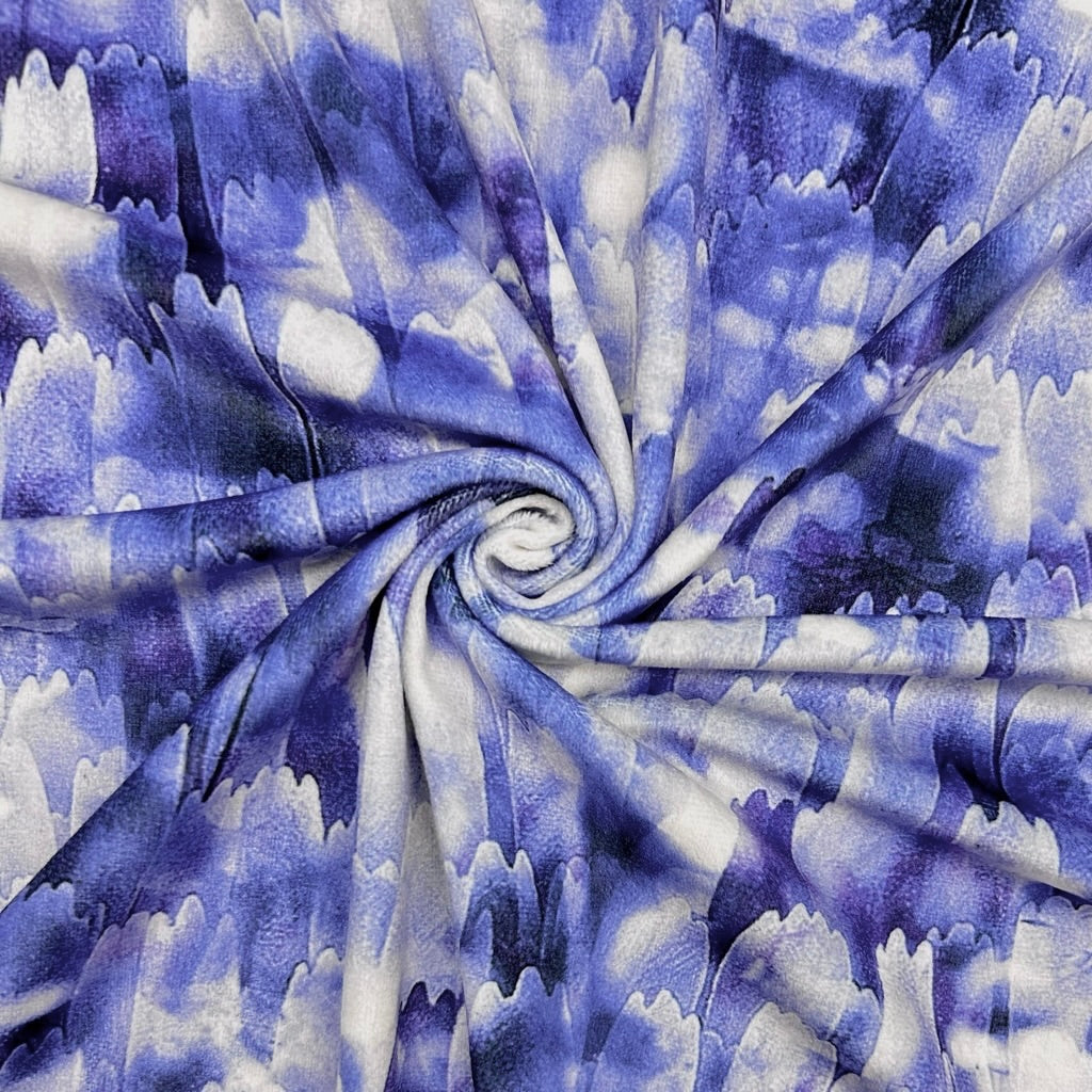 Watercolour Feathers Stretch Velvet Fabric
